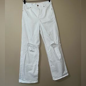 High Waisted White Ripped Wide Leg Jeans Size 4 Short Brand Express